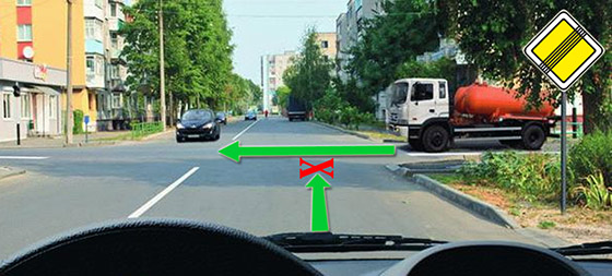 Действие знака уступи дорогу на перекрестке